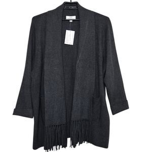 M Magaschoni Womens Cardigan Size 3X Gray Long Sleeve Drape Pockets Fringe